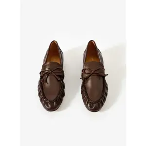 Mint Velvet Imogen Brown Leather Ruched Loafers